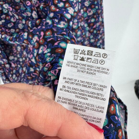 Boden Dark Sheer Floral Tie Neck Blouse Multicolor Long Sleeve Black Size US 14 - Picture 5 of 9